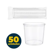 Pote Plástico 500ml Transparente Redondo sem Tampa Pacote com 50 Unidades