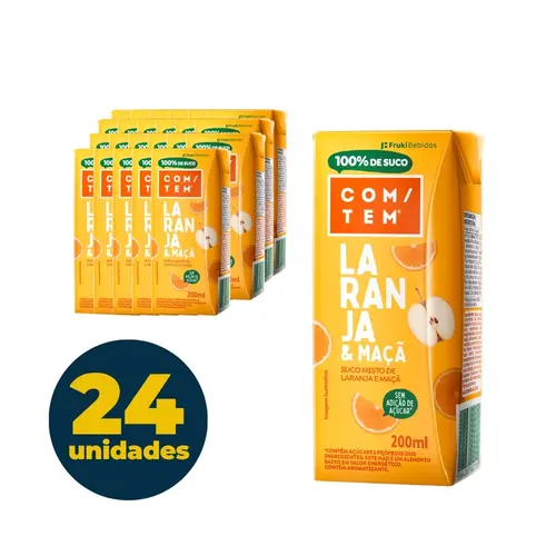 Suco Misto de Laranja e Maçã COM/TEM 100% Natural 200ml 24 Unidades