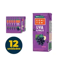 Suco Misto de Uva e Maçã COM/TEM 100% Natural 200ml 12 Unidades