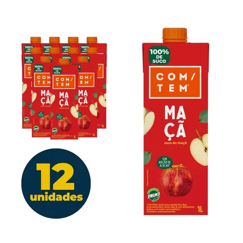 Suco de Maçã COM/TEM 100% Natural 1L 12 Unidades