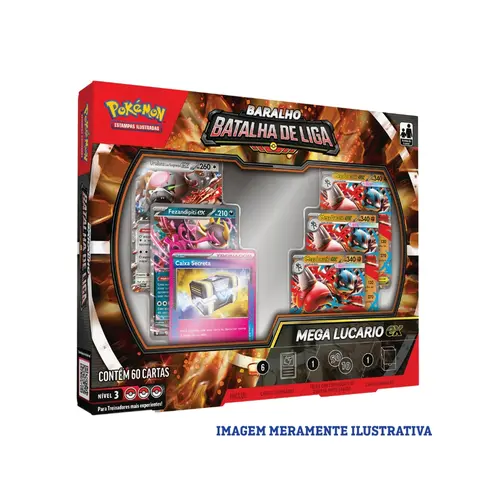 Baralho de Batalha Pokémon Liga Mega Lucario EX Estampas Ilustradas - 60 Cartas Pronto para Jogar