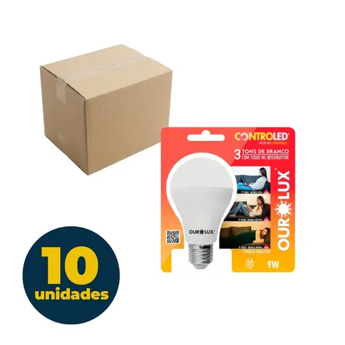 LAMPADA INTELIGENTE CONTROLED 9W 3 TONS DE BRANCO 6.5K+4K+2.7K OUROLUX 10 UN