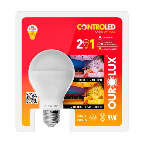 Lâmpada Inteligente Ourolux ControLED 2 em 1 Anti-Inseto 9W - Luz Fria
