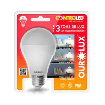 LAMPADA INTELIGENTE CONTROLED 9W 3 TONS DE LUZ INTENSA/MEDIA/BAIXA BRANCA FRIA OUROLUX 10 UN