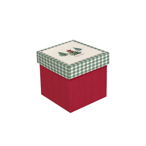 Caixa Presente Cubo M Cromus Natal Pinheiro 15x15x15cm