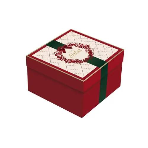 Caixa Presente Quadrada Cromus Natal Berries 20x20x10cm