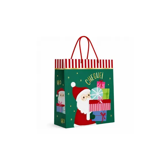 Sacola Papel Premium Cromus Natal Cheguei 31x26x10cm