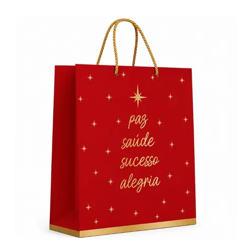 Sacola Papel Premium Cromus Natal Desejos Vermelho 31x26x10cm