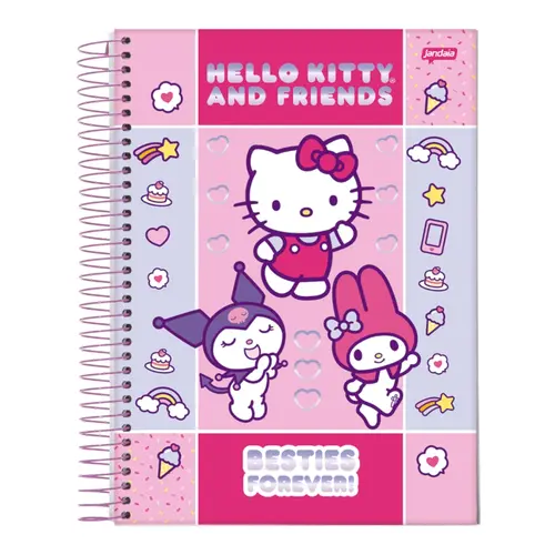 Caderno Universitário Espiral Capa Dura Jandaia Hello Kitty and Friends Besties Forever 1 matéria 80 Folhas 27/4