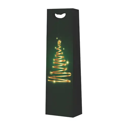 Sacola Presente para Garrafa Uriarte Verde Natal 46x13,5x9,6cm