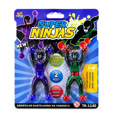 BRINQUEDO BONECO SUPER NINJAS GRUDA NA PAREDE C/ 02UN
