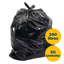 Saco de Lixo Preto 240L 115cmx140cm 8 Micras Especial 50 Unidades