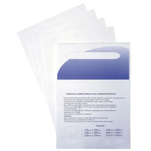 Envelope Saco Branco 20cm X 28cm Blister com 10 Unidades