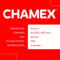 Papel Sulfite Chamex A4 90g Maior Espessura 210mmx297mm 500 Folhas Alta Qualidade