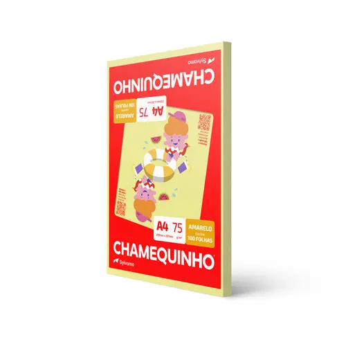 Papel Sulfite Chamequinho Amarelo A4 75g 210x297mm Uso Escolar Artístico Profissional 100 Folhas