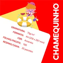 Papel Sulfite Chamequinho Amarelo A4 75g 210x297mm Uso Escolar Artístico Profissional 100 Folhas