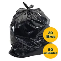 Saco de Lixo Preto 20L 50 Unidades 40cm x 50cm 4 Micras