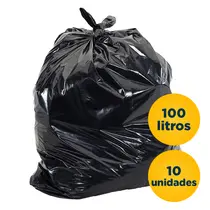 Saco de Lixo Preto 100L 75cmx90cm 8 Micras Especial 10 Unidades