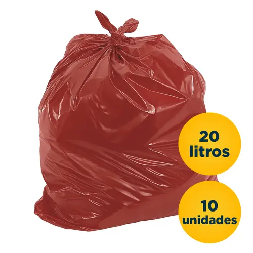 Saco de Lixo Vermelho para Plástico 20L 10 Unidades 40cm x 50cm 4 Micras
