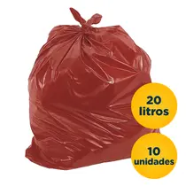 Saco de Lixo Vermelho para Plástico 20L 10 Unidades 40cm x 50cm 4 Micras