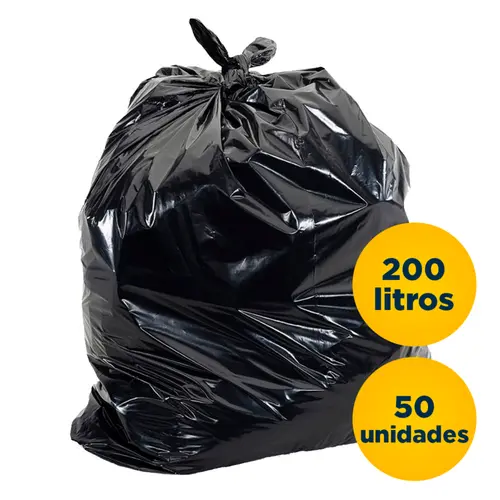 Saco de Lixo Preto 200L 50 Unidades 100cm x 144cm 8 Micras Especial