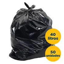 Saco de Lixo Preto 40L 50cmx60cm 4 Micras 50 Unidades