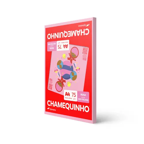 Papel Sulfite Chamequinho Rosa A4 75g 210x297mm Uso Escolar Artístico Profissional 100 Folhas