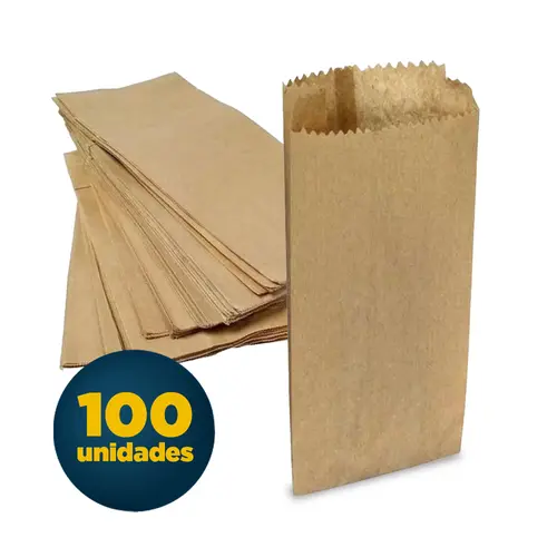 Saco de Papel Kraft 3Kg 15,5cm x 33cm Sanfona com 100 Unidades